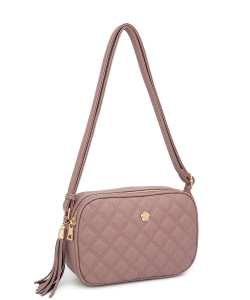 Quilted Crossbody Bag with Flower Accent ZW-2920 MAUVE